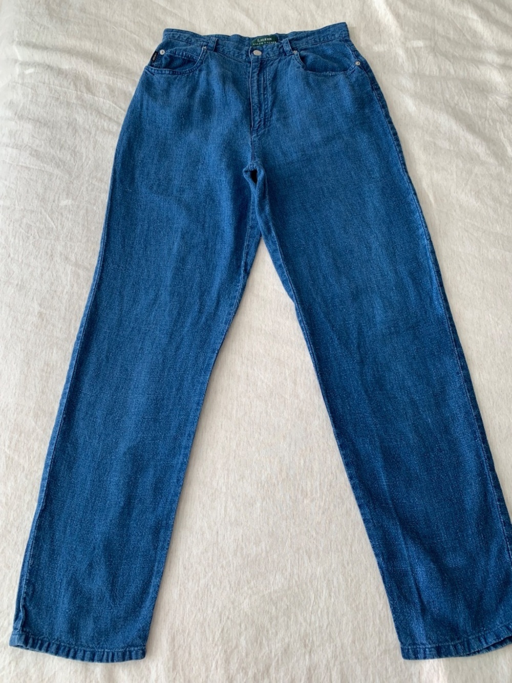 Lauren by Ralph Lauren 100% linen women’s denim blue pants straight legs size 8 - Picture 3 of 8